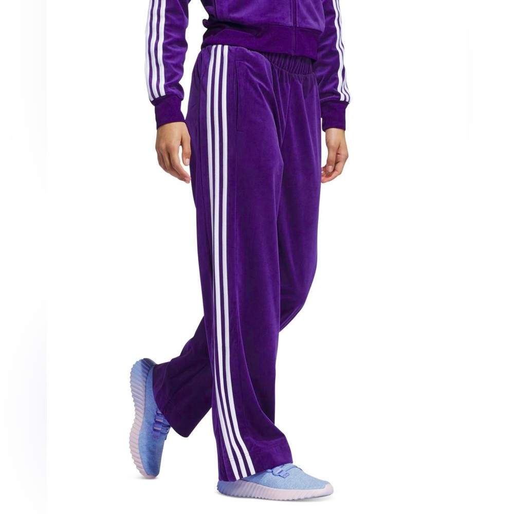 ADIDAS Bling Thick Velour Royal Purple Y2K Glam Wide-leg Pants - Picture 5 of 10
